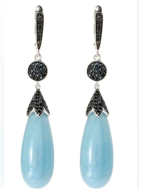 Gem Treasures Jewelry - Genuine Aquamarine & Black Spinel Earrings